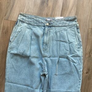 So Super high rise straight woven denim jean pant quilted design waistband 15 32